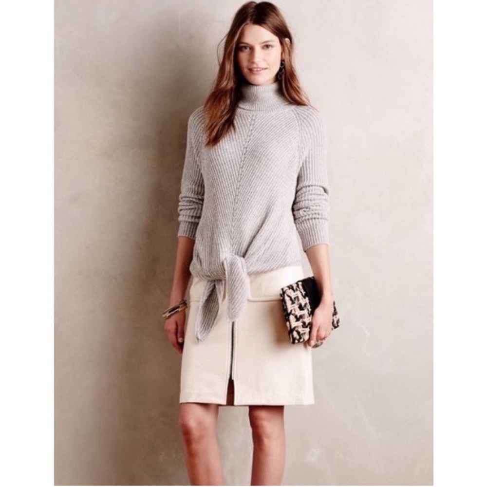 Anthropologie Gray Tie-Front Turtleneck Sweater
